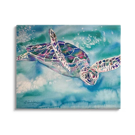 Sea Turtle Swimming Ocean Water Reptile Watercolor Design by MB Cunningham Unframed Animal Art Print 40 in. x 30 in.