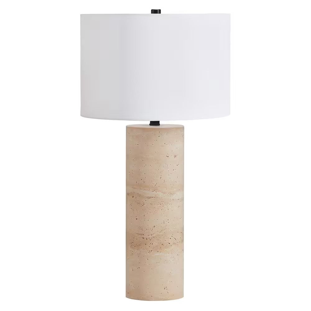 Corbett 29 in. Natural Travertine Stone Table Lamp with Fabric Shade