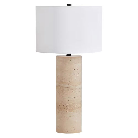 Corbett 29 in. Natural Travertine Stone Table Lamp with Fabric Shade