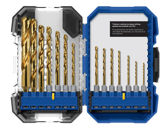 Kobalt 14-Piece Assorted Titanium Coated Hss Jobber Length Twist Drill Bit Set
