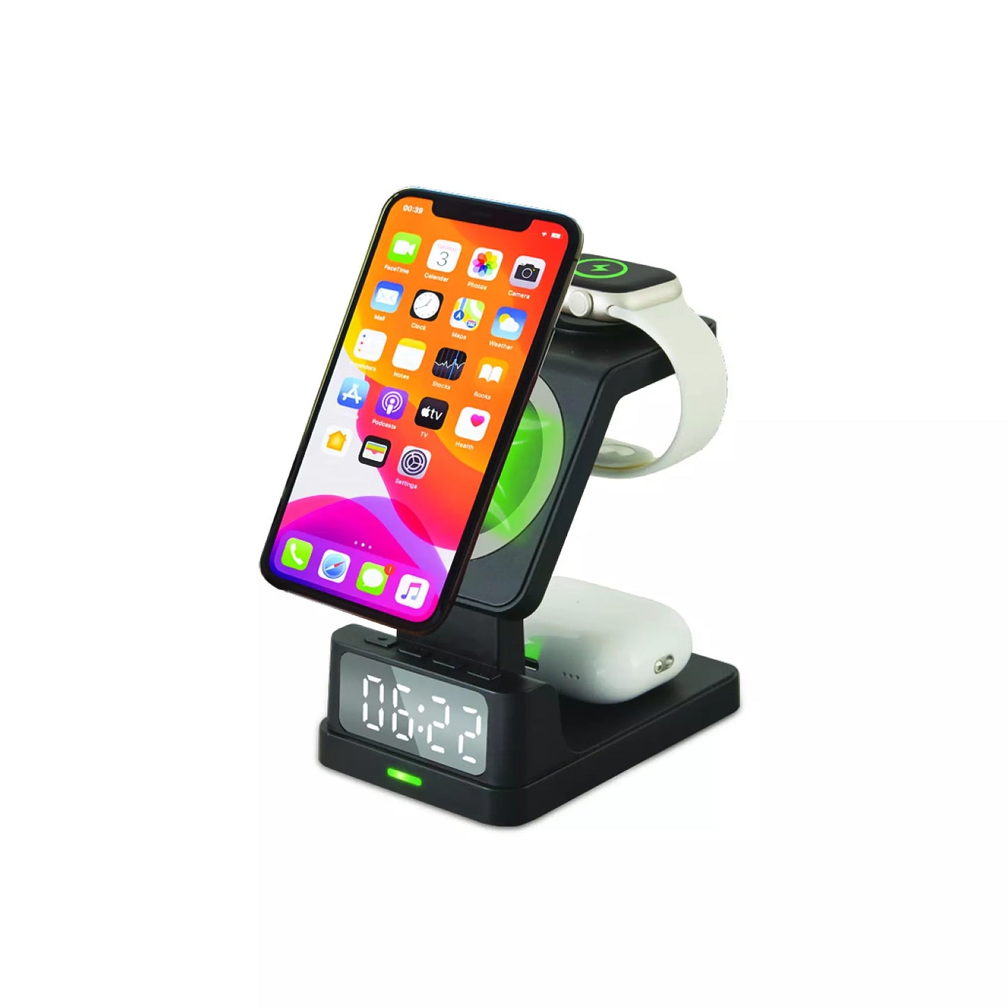 ChargeWorx Wireless Charging Clock & Phone Stand, Black