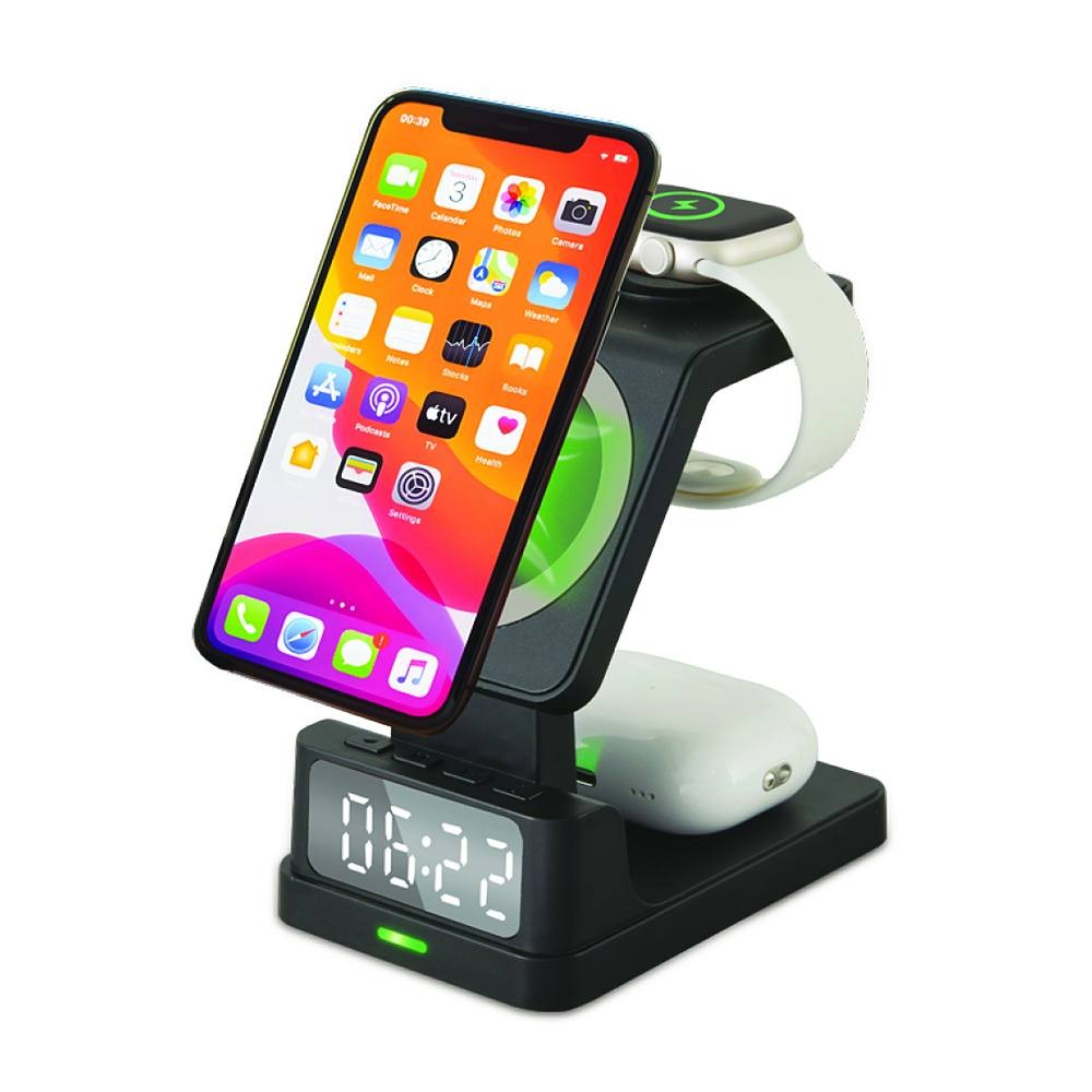 ChargeWorx Wireless Charging Clock & Phone Stand, Black