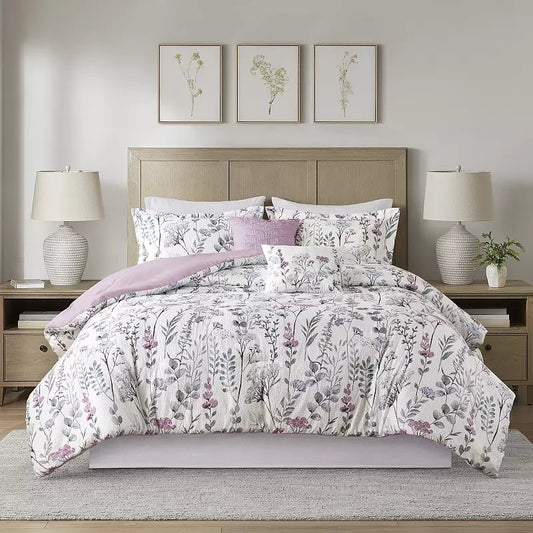 Madison Park Simone Floral 6-pc. Comforter Set with Coordinating Throw Pillows, Purple