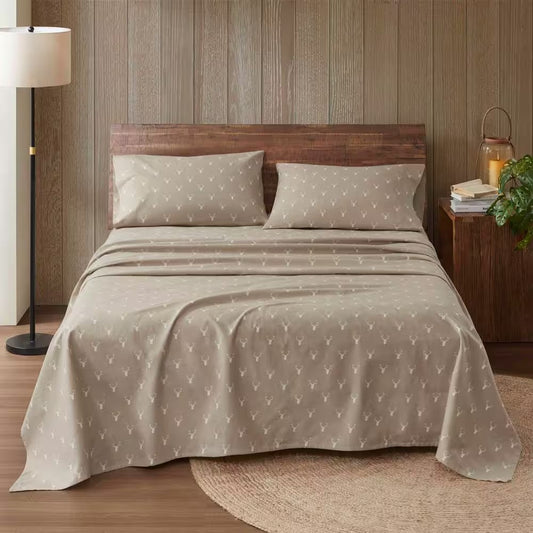 Woolrich Cotton Flannel 4-Piece Stag Head Cotton California King Sheet Set