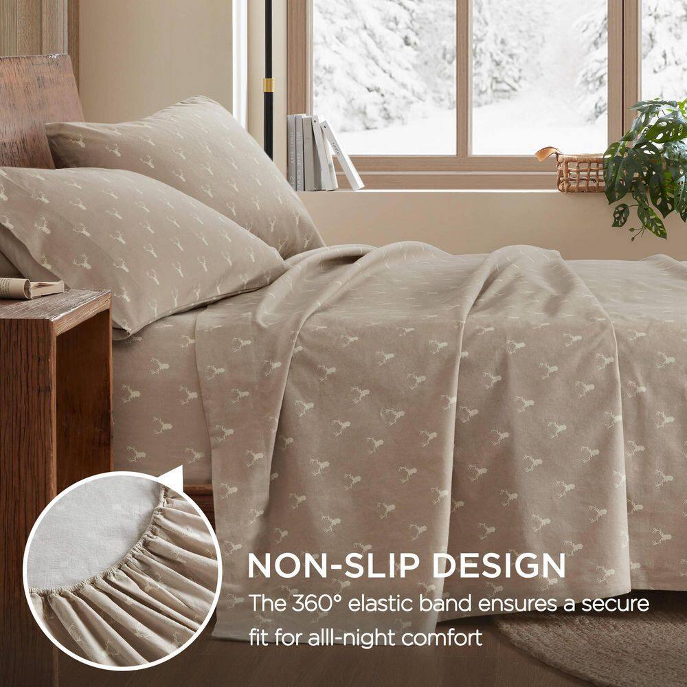 Woolrich Cotton Flannel 4-Piece Stag Head Cotton California King Sheet Set