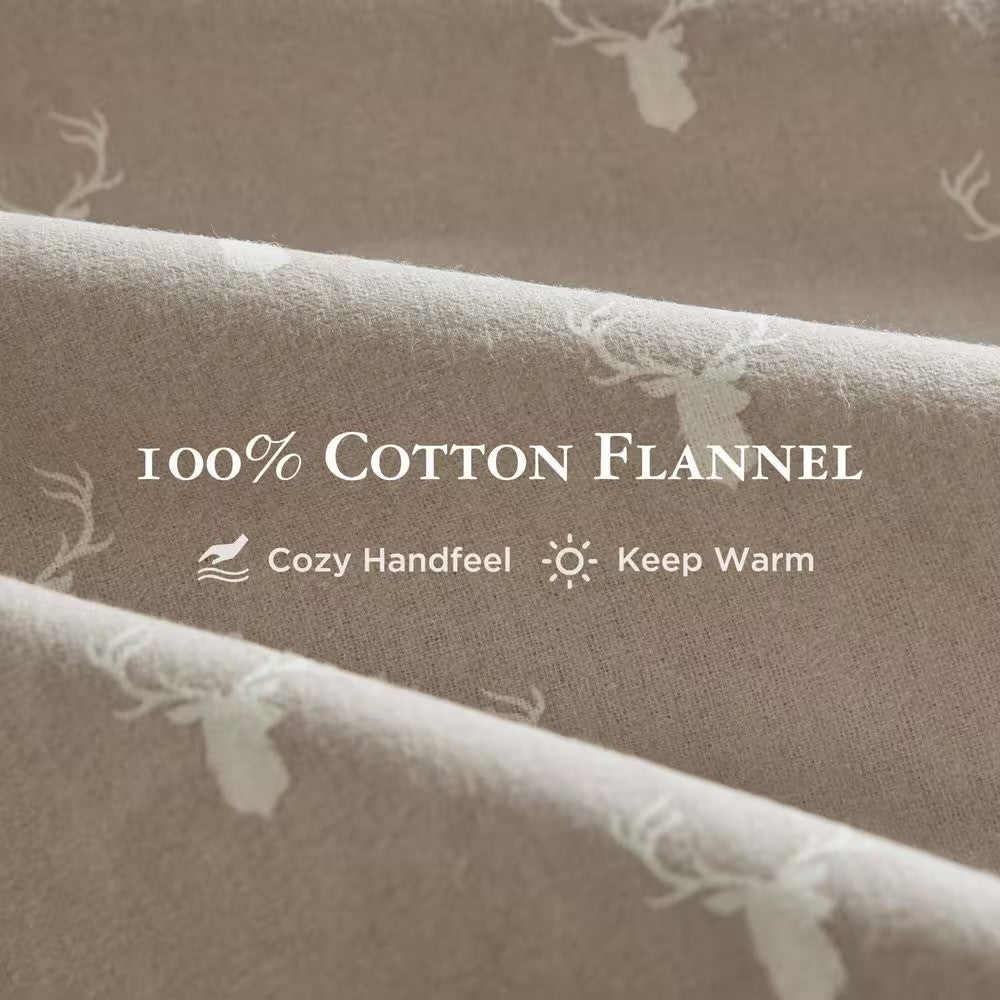 Woolrich Cotton Flannel 4-Piece Stag Head Cotton California King Sheet Set