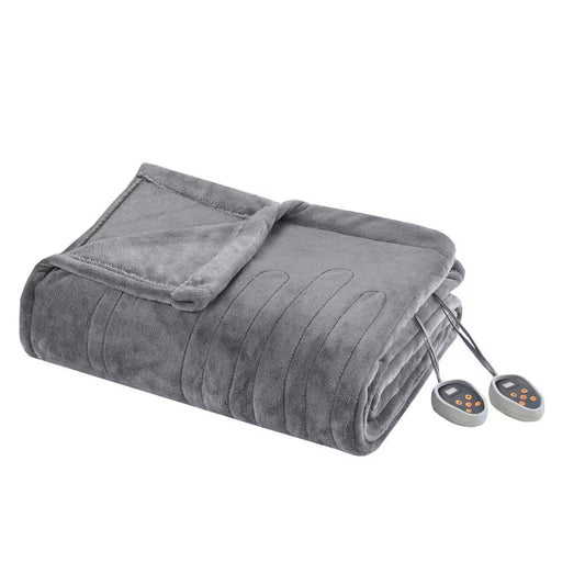 100 in. x 90 in. Heated Plush Grey King Blanket