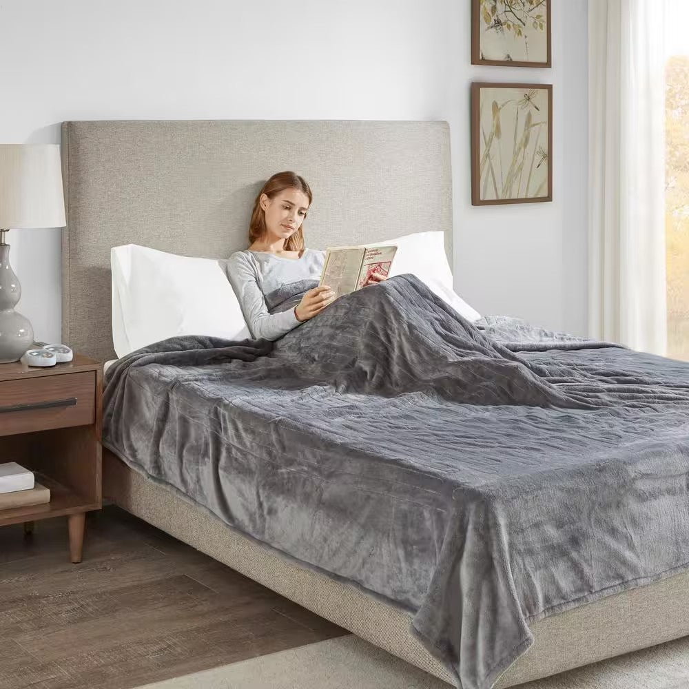 100 in. x 90 in. Heated Plush Grey King Blanket