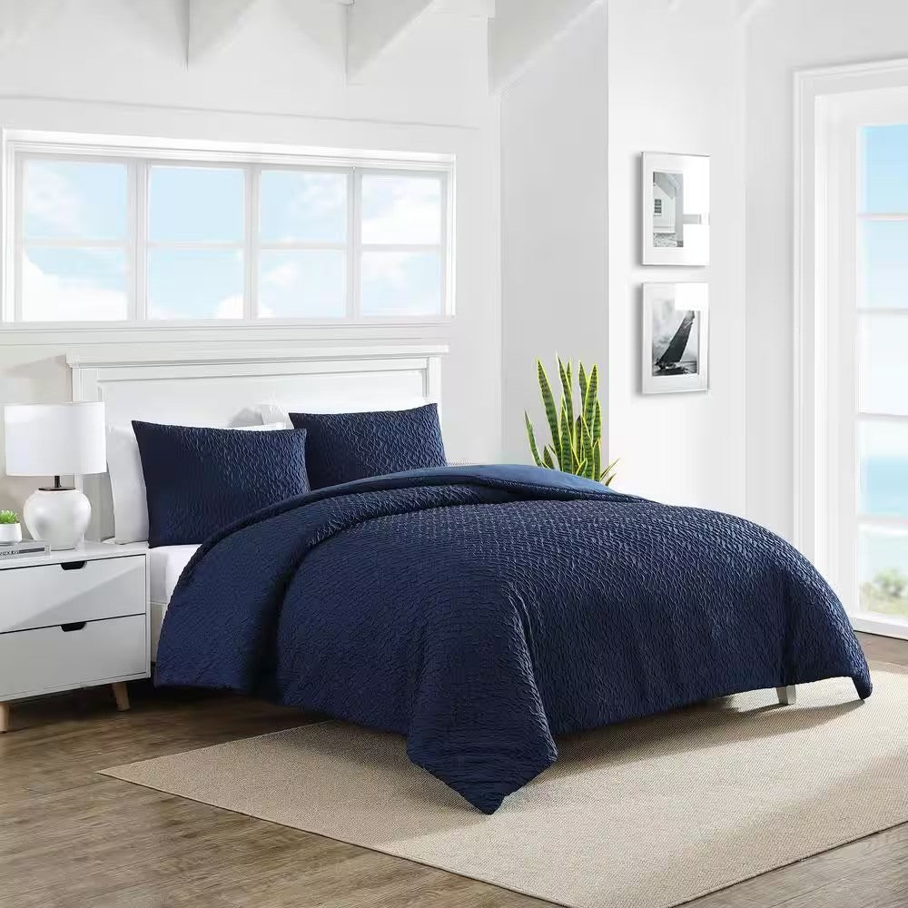 Point Harbor 3-Pcs Blue Microfiber Full/Queen Duvet Cover Set