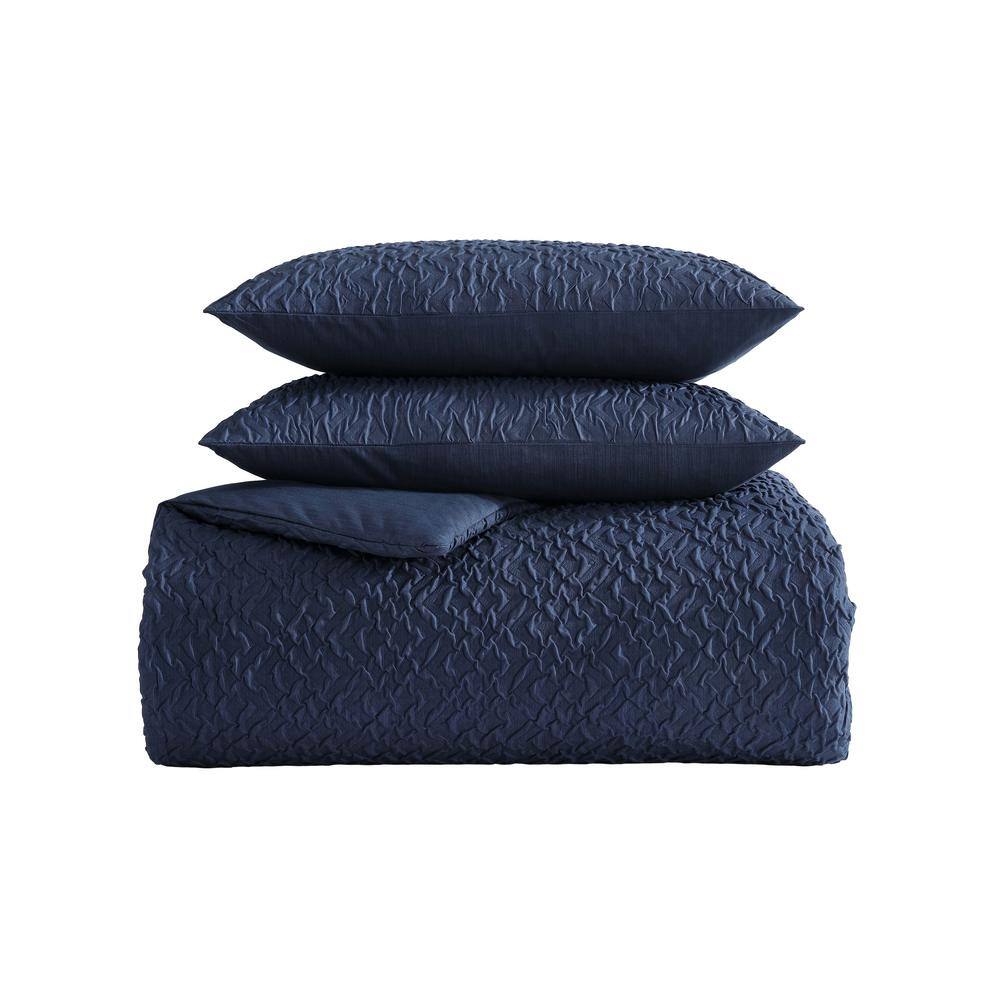 Point Harbor 3-Pcs Blue Microfiber Full/Queen Duvet Cover Set