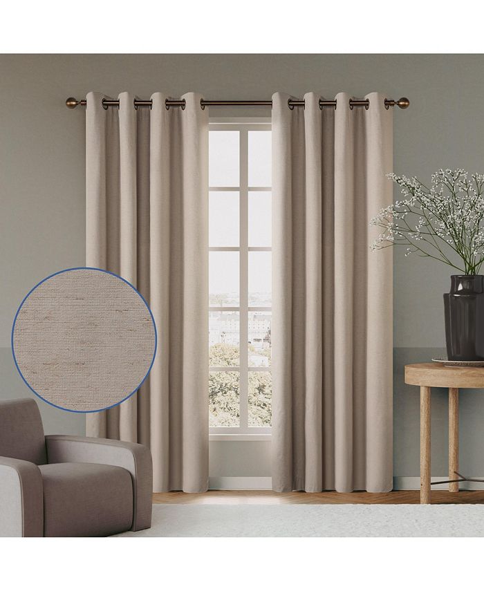 Linen Blend Total Blackout Grommet Curtains Pair, 52"X84" - Tan/Beige
