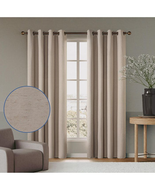 Linen Blend Total Blackout Grommet Curtains Pair, 52"X84" - Tan/Beige