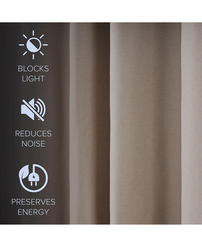 Linen Blend Total Blackout Grommet Curtains Pair, 52"X84" - Tan/Beige