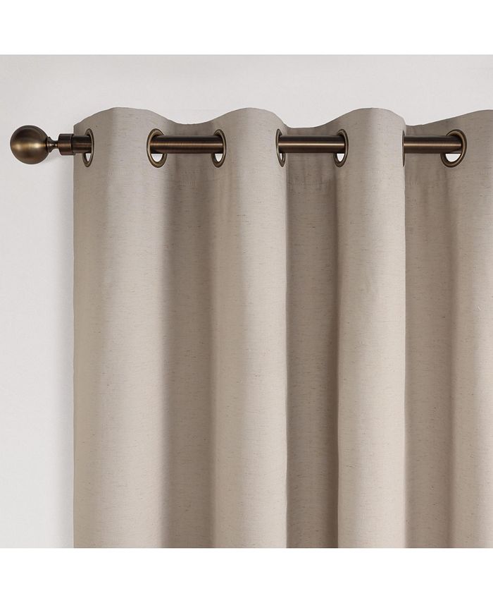 Linen Blend Total Blackout Grommet Curtains Pair, 52"X84" - Tan/Beige