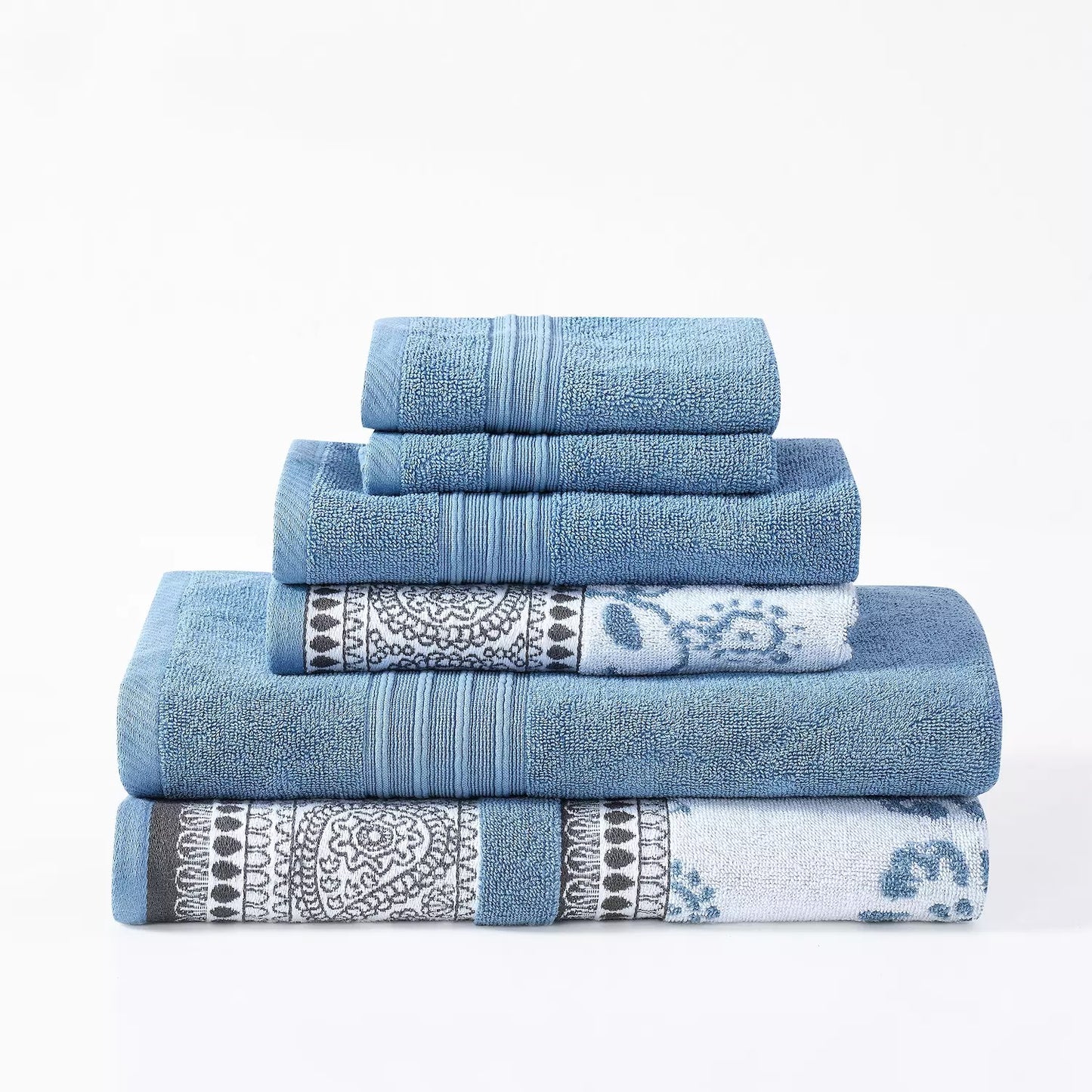 Modern Threads 6-piece Yarn Dyed Jacquard & Solid Bath Towel Set