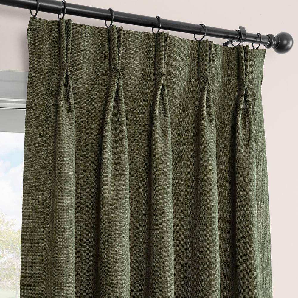 Khaki Green Pleated Textured Faux Linen Curtains 25 in. W x 84 in. L (Single Panel)