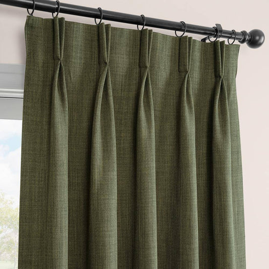 Khaki Green Pleated Textured Faux Linen Curtains 25 in. W x 84 in. L (Single Panel)