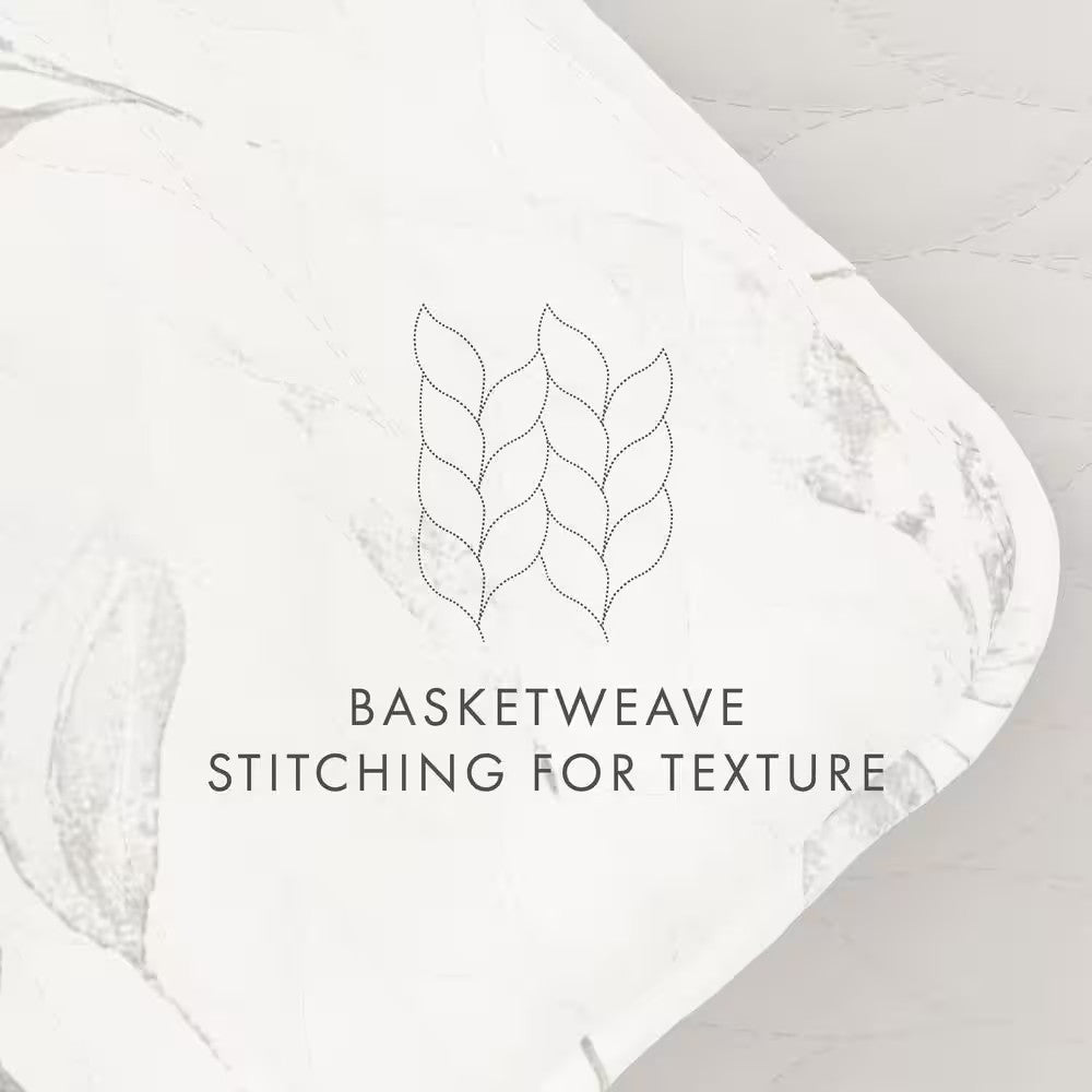 All Season 3-Pcs Latte Watercolor Leaves/Stripe Reversible Microfiber Quilt Set with Shams