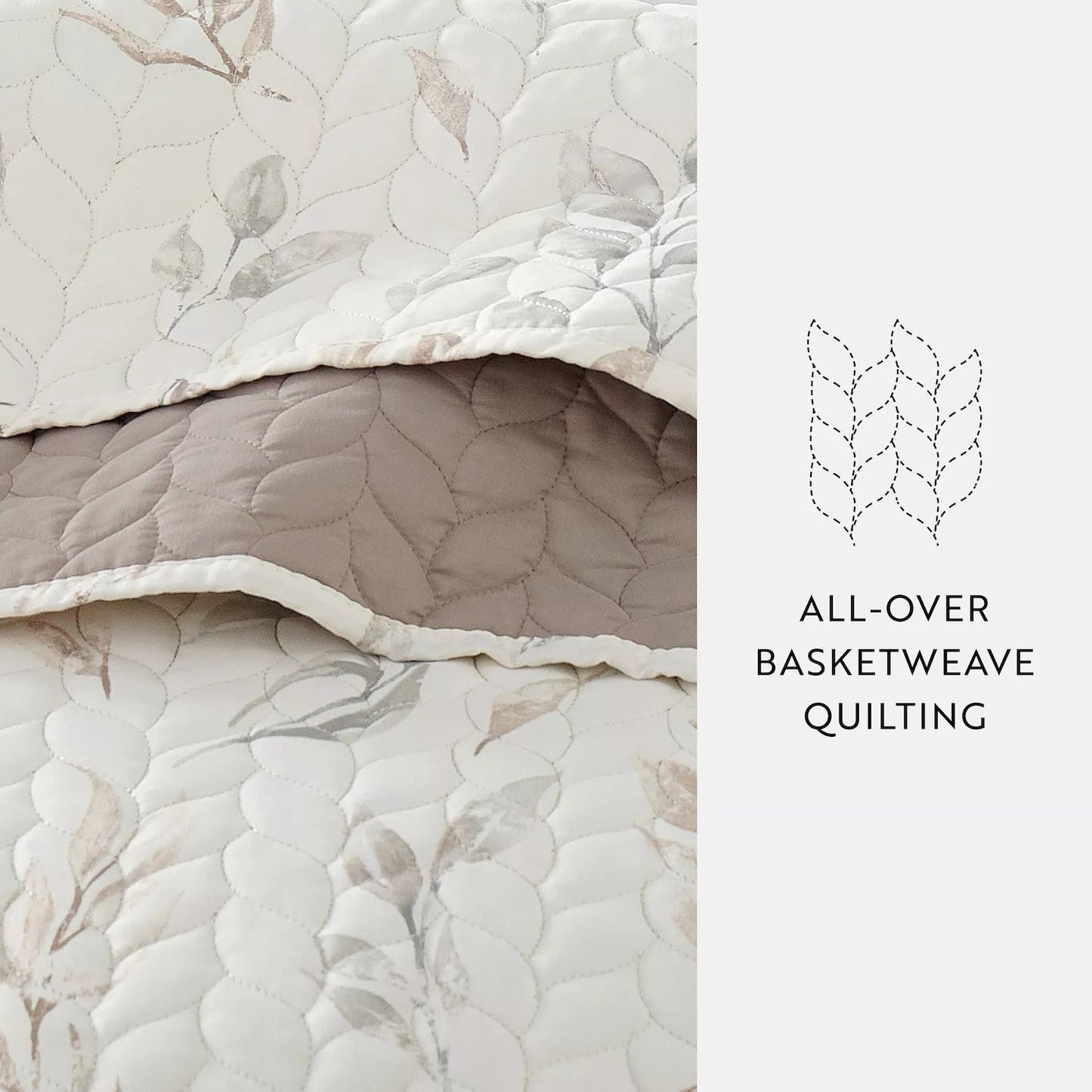 Home Collection All Season Watercolor Leaves & Stripes Reversible Quilt Set with Shams