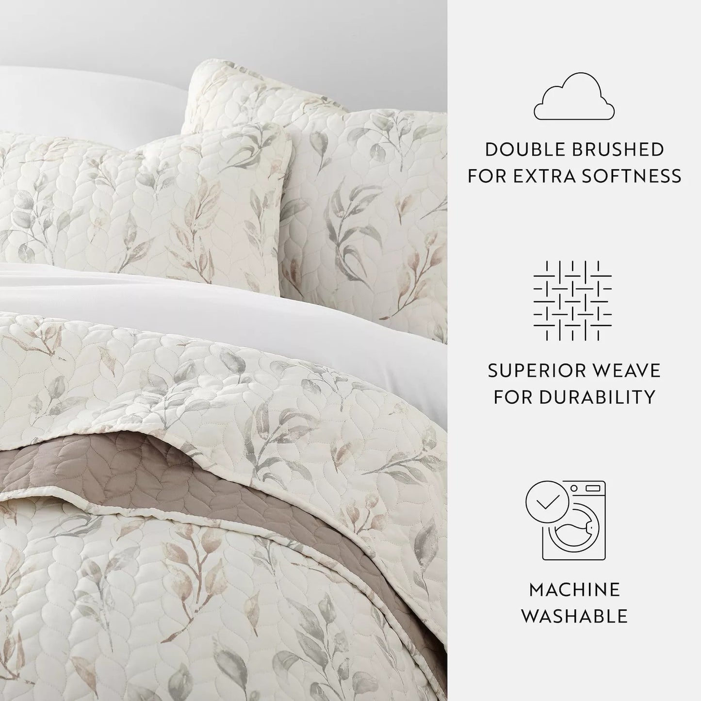 Home Collection All Season Watercolor Leaves & Stripes Reversible Quilt Set with Shams