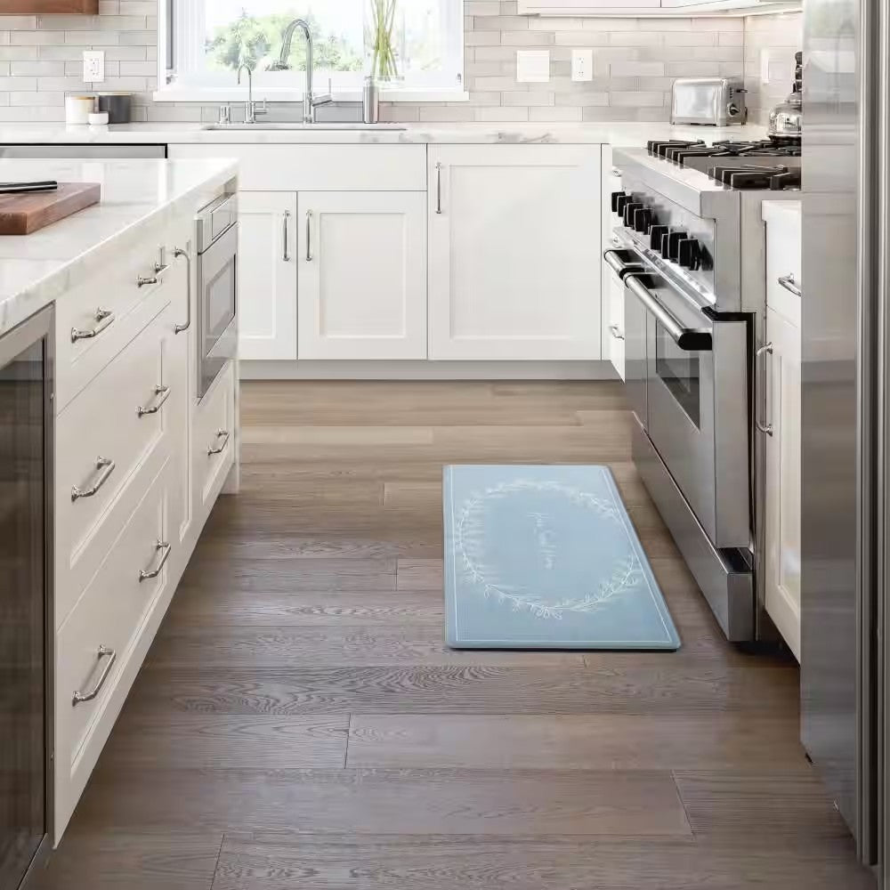 Bloomfield Home Sweet Home Leaf Frame 18 in. x 48 in. Blue Indoor Comfort Kitchen Mat