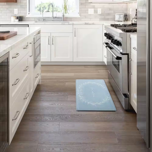 Bloomfield Home Sweet Home Leaf Frame 18 in. x 48 in. Blue Indoor Comfort Kitchen Mat