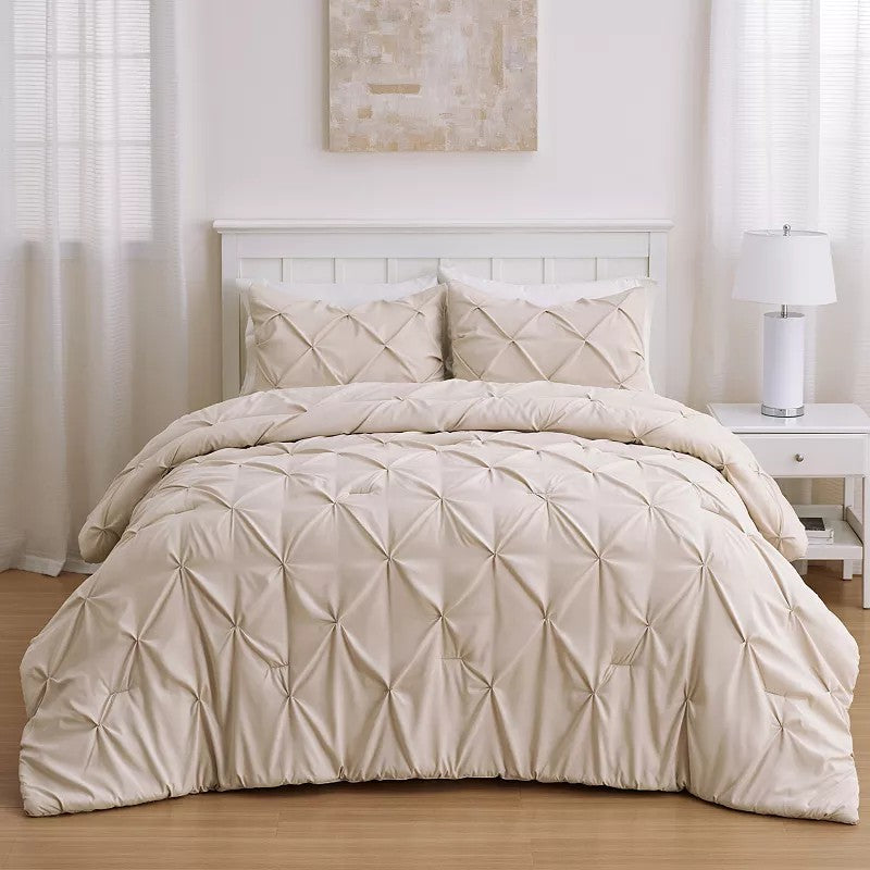 Bedsure Pintuck Comforter Set with Shams, Linen