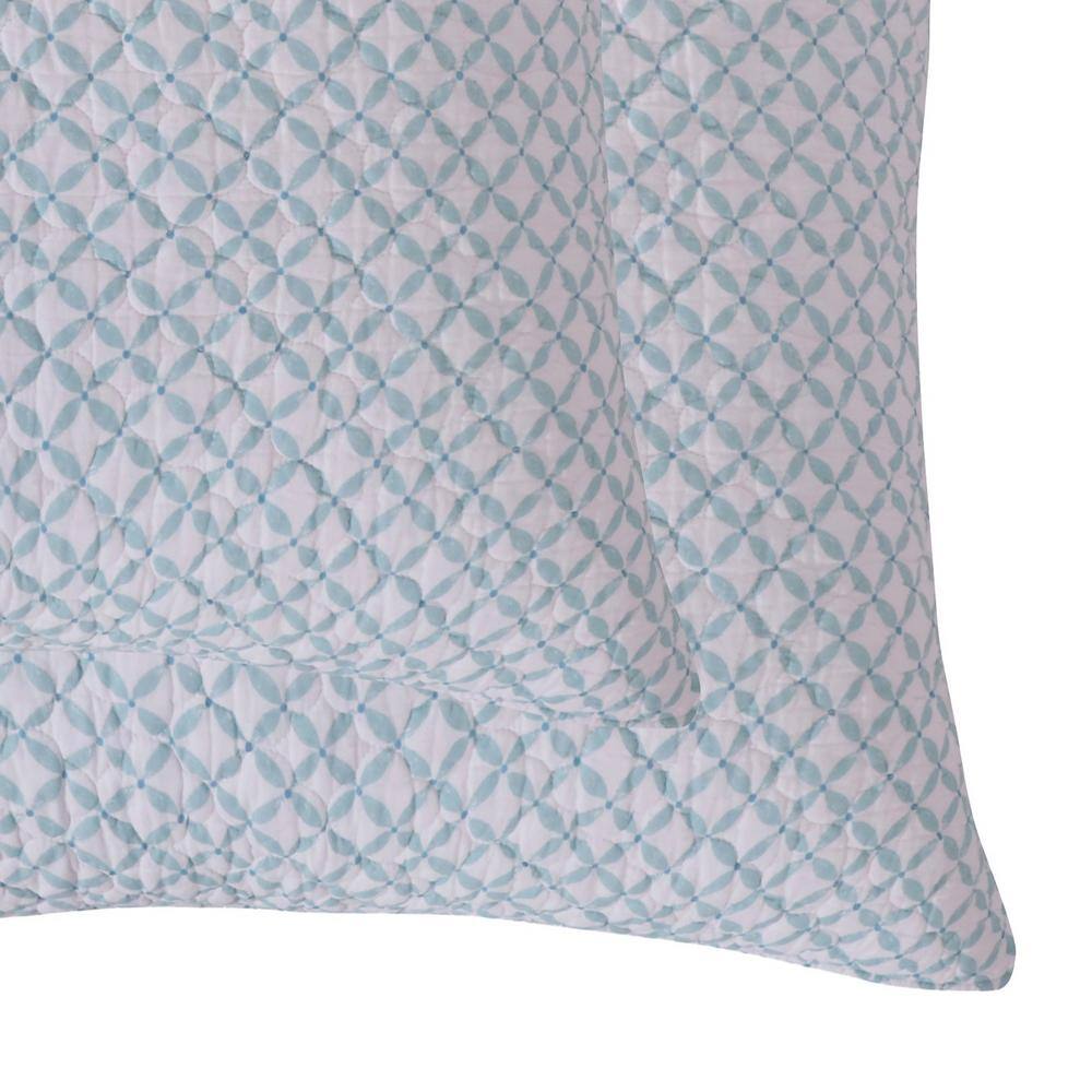 Cortona Blue, White Lattice Quilted Cotton Euro Sham (Set of 2)