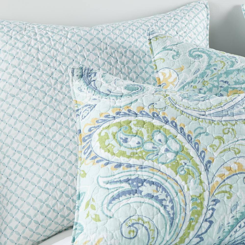 Cortona Blue, White Lattice Quilted Cotton Euro Sham (Set of 2)