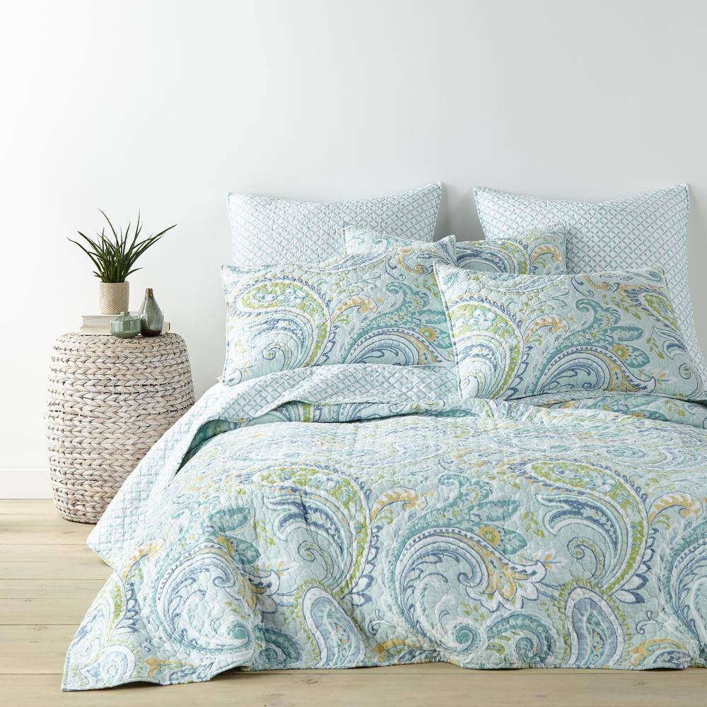 Cortona Blue, White Lattice Quilted Cotton Euro Sham (Set of 2)