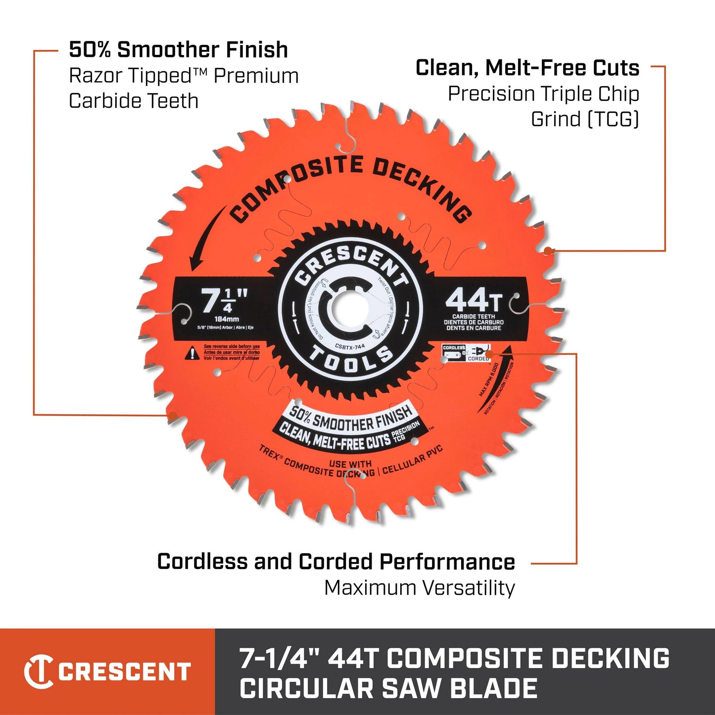 Crescent Composite Decking 7-1/4-in 44-Tooth Carbide Circular Saw Blade