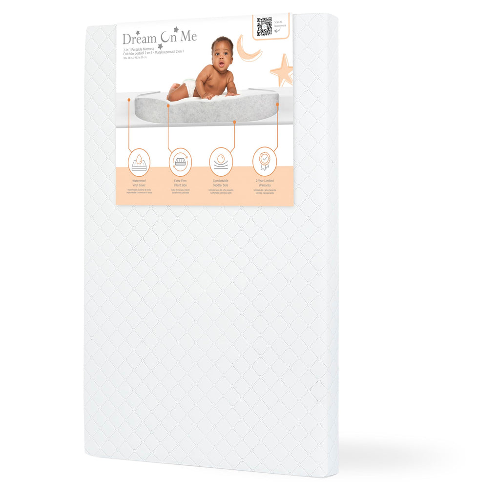 Dream On Me Holly 3” Mini/Portable Crib Mattress, Greenguard Gold & JPMA Certified, Fits Portable & Mini Cribs, Lightweight Fiber Core, Waterproof Vinyl Cover (38"x24"x3")