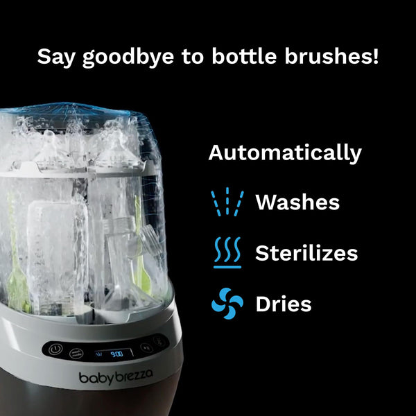 Baby Brezza Bottle Washer Pro - Baby Bottle Washer, Sterilizer + Dryer - All in One Machine Cleans Bottles, Pump Parts, & Sippy Cups - Replaces Hand Washing, Bottle Brushes and Drying Racks, Charcoal