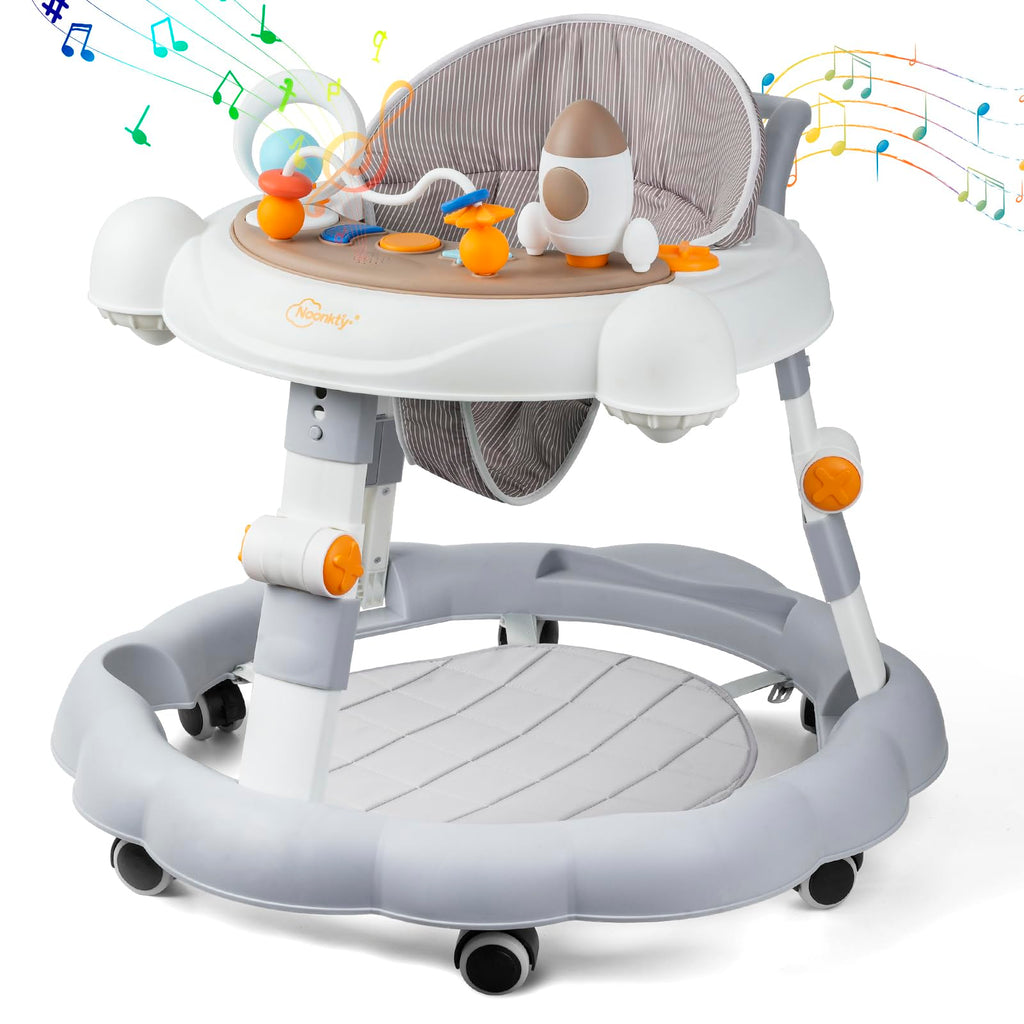 Noonkty Seated Baby Walker with Wheels and 8 Adjustable Heights, Infant Walker for Baby Boy Girl 6-12 Months, Foldable Baby Walkers and Activity Center, Portable Toddler Walker for Babies