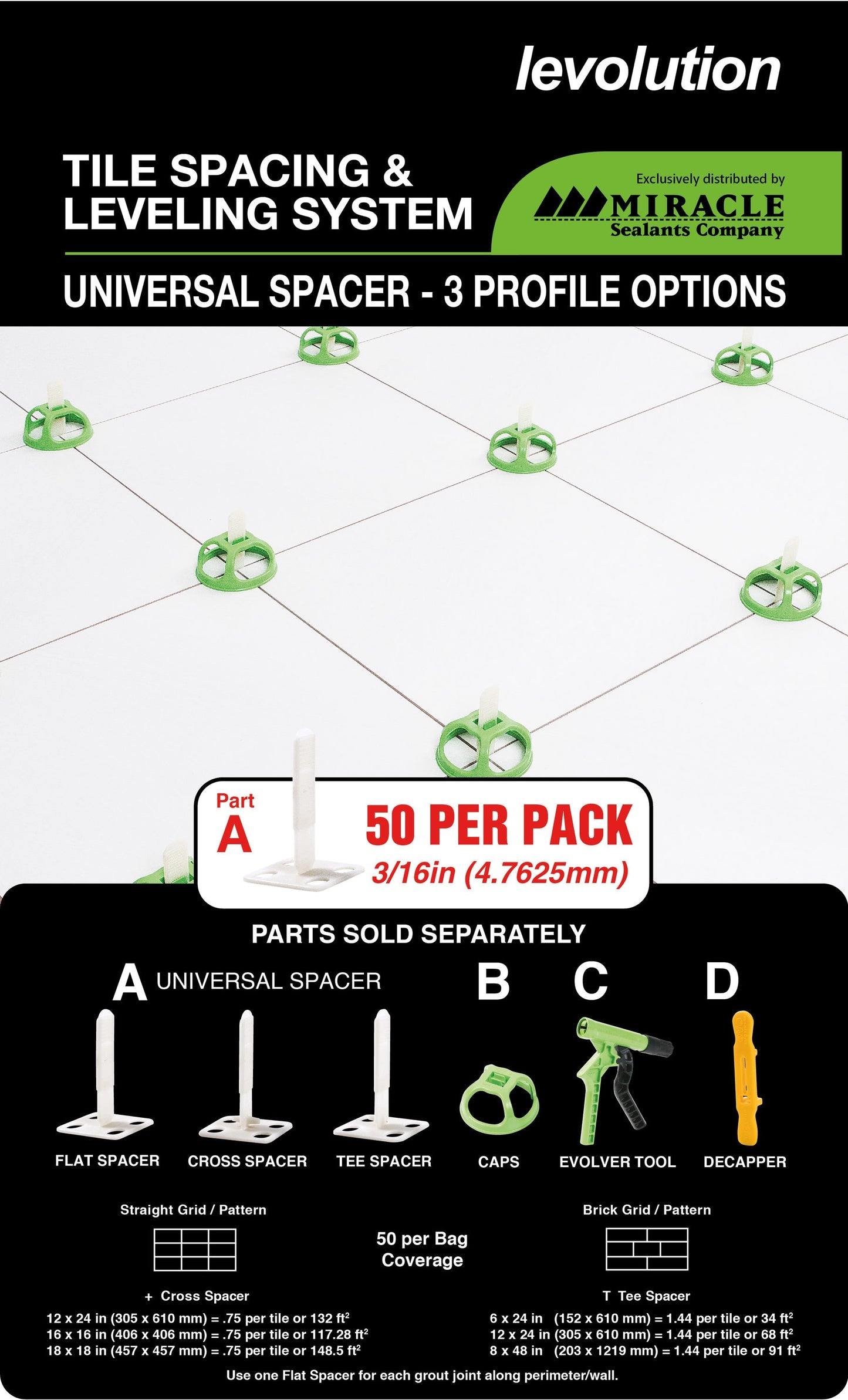 Miracle Sealants 3/16-in Plastic Clip Tile Spacer and 50 -Pack )