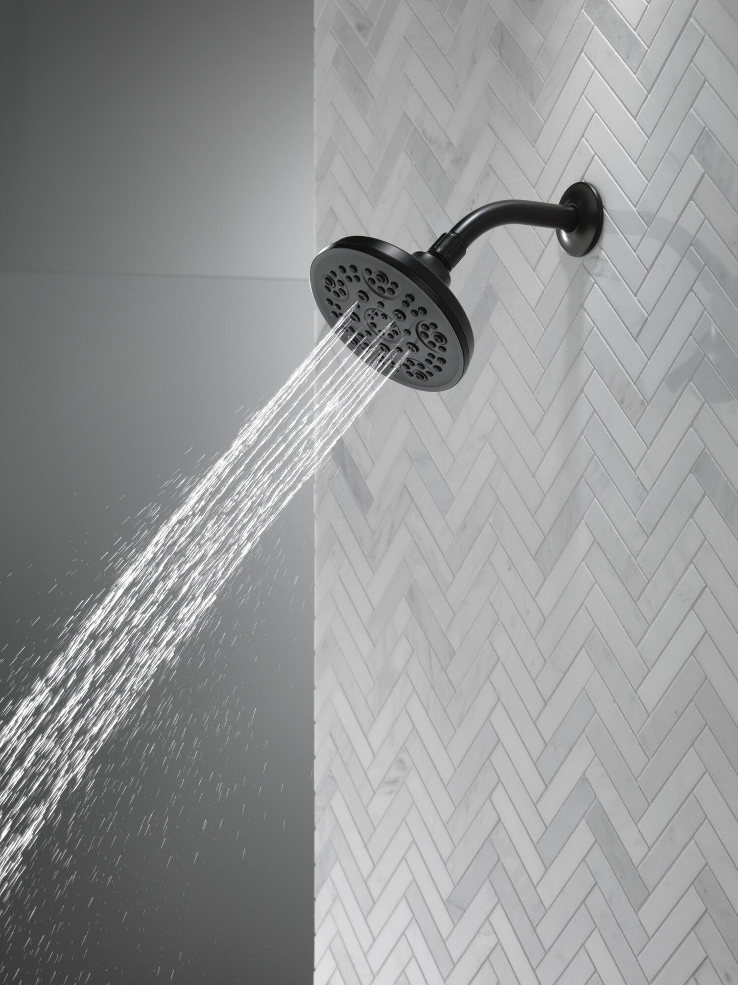 Delta Universal Showering Components 5-Settings Matte Black 6-in Round Fixed High Pressure Shower Head 1.75 GPM