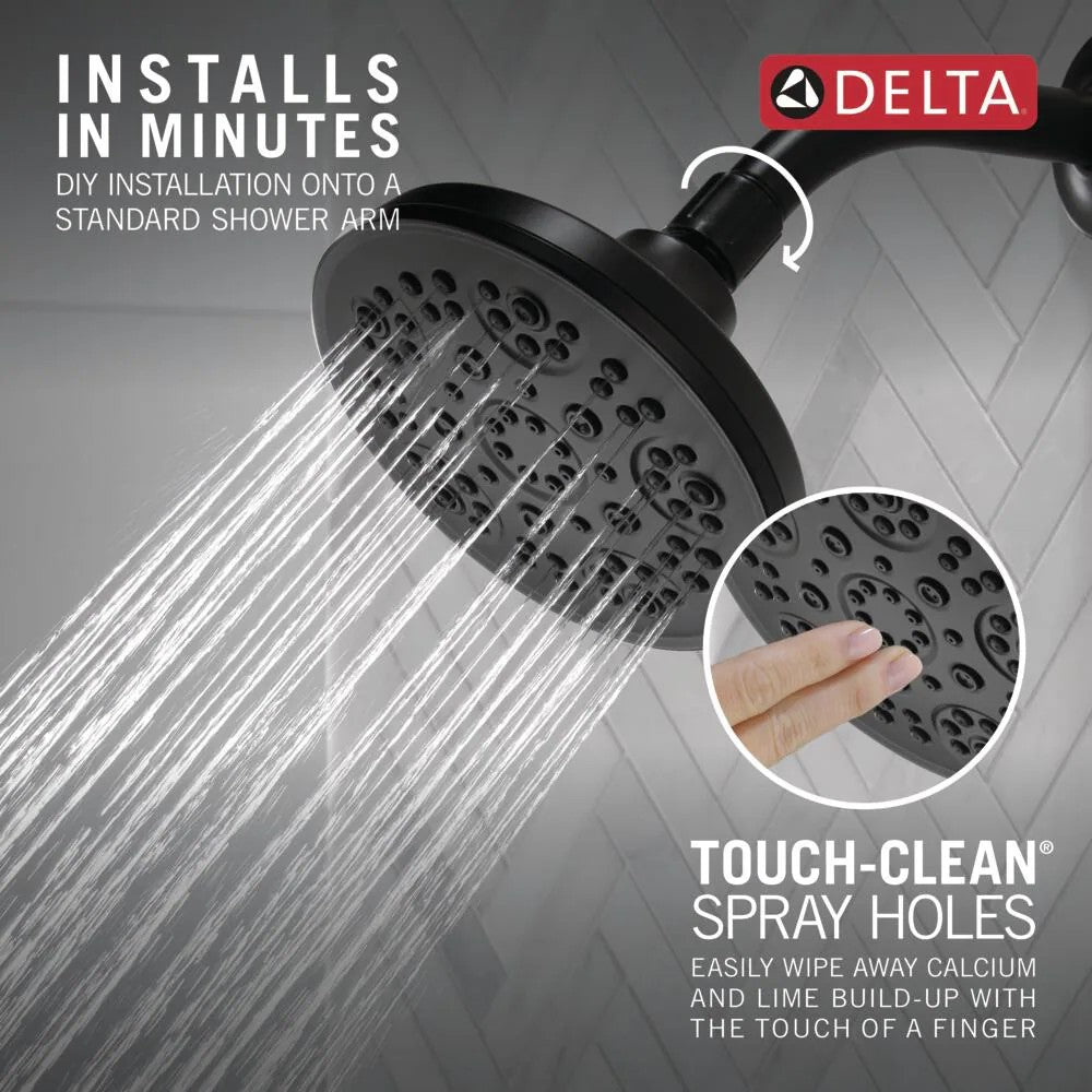 Delta Universal Showering Components 5-Settings Matte Black 6-in Round Fixed High Pressure Shower Head 1.75 GPM