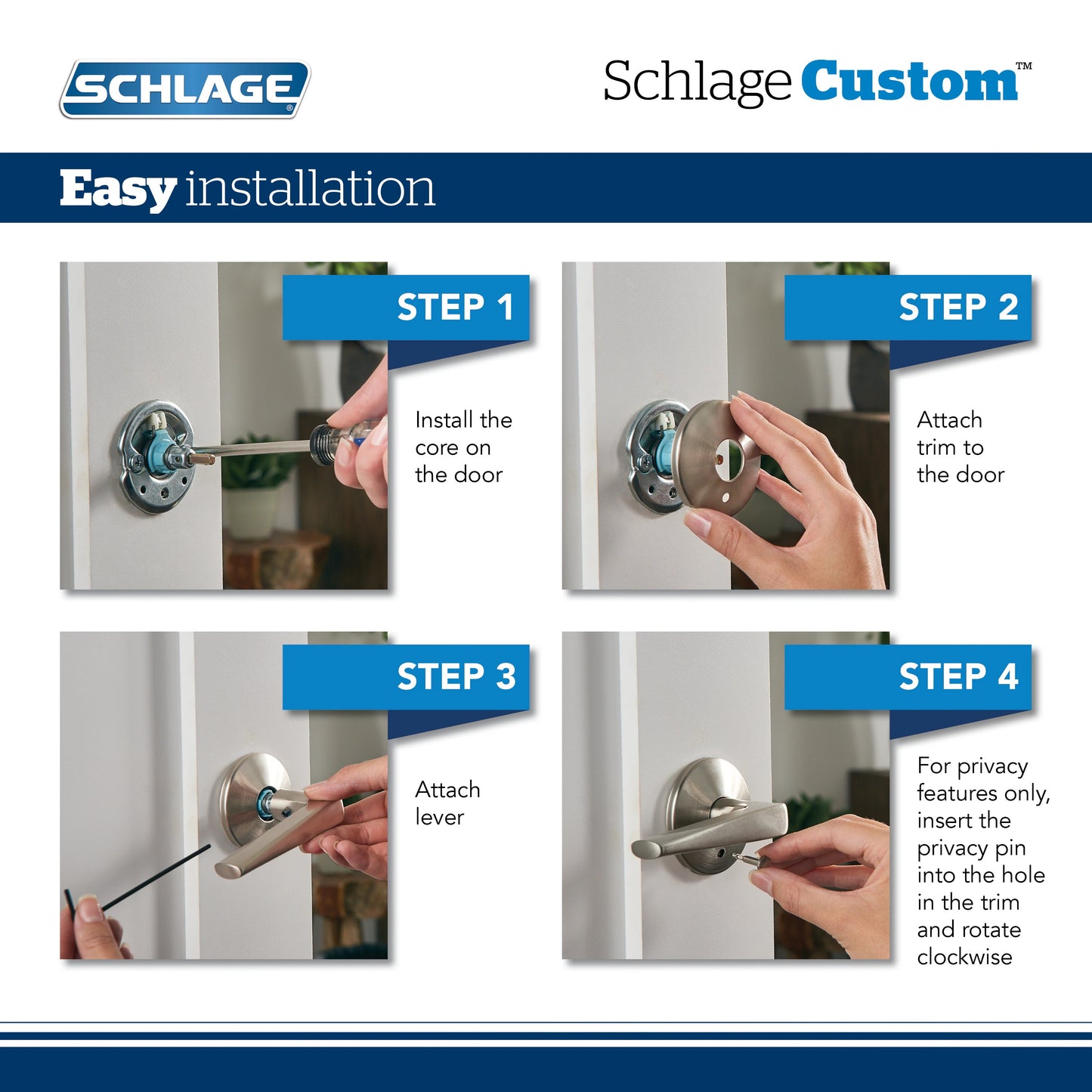 Schlage Custom Latitude- Upland Satin Nickel Universal Interior Bed/Bath Hall/Closet Combined Door Handle