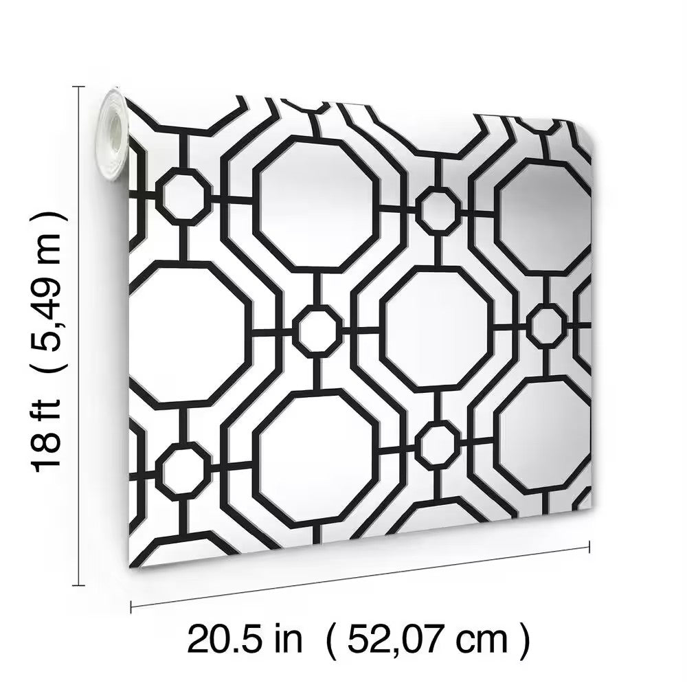 Crawford Black and White Vinyl Peel and Stick Wallpaper Roll