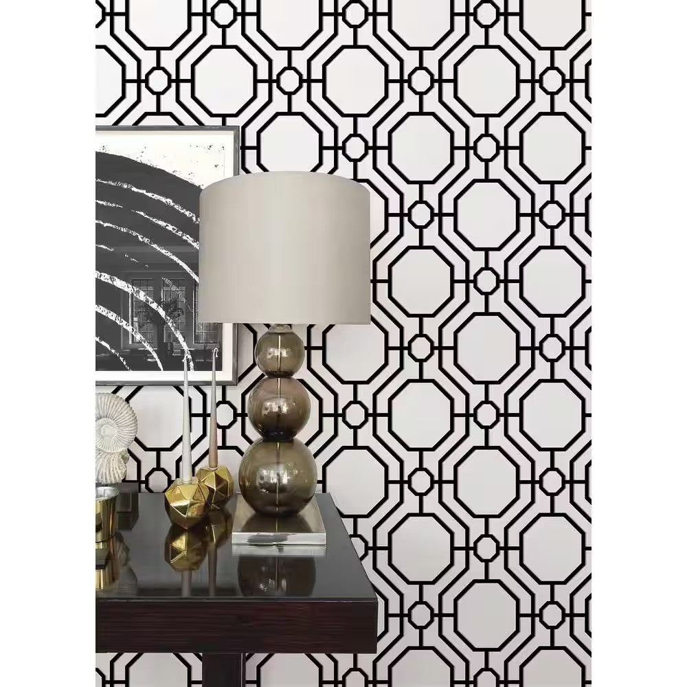 Crawford Black and White Vinyl Peel and Stick Wallpaper Roll