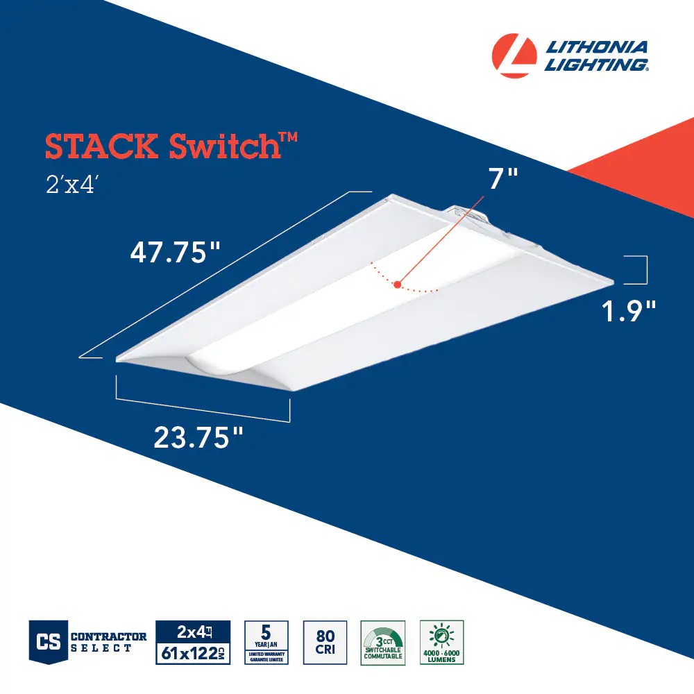 Lithonia Lighting 4-ft x 2-ft Switchable white 5000 -Lumen LED Troffer
