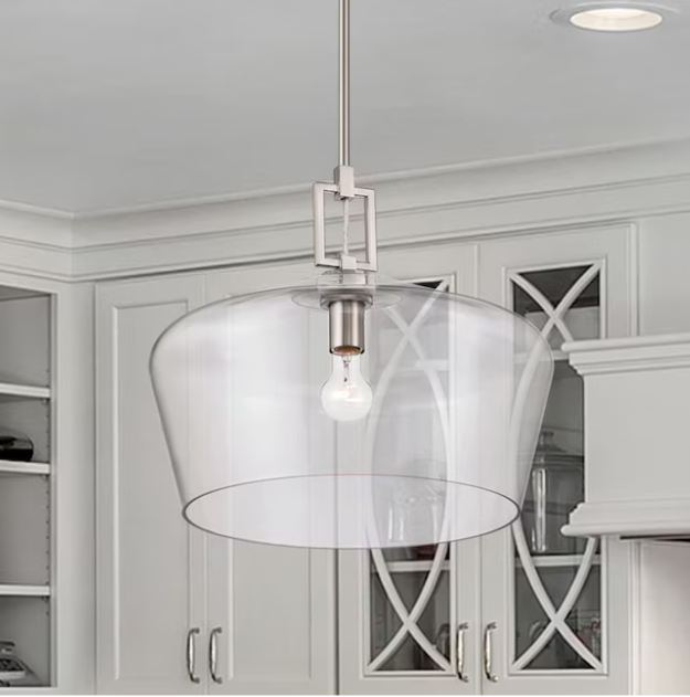 allen + roth Chambers 1 -Light Brushed Nickel Modern/contemporary Clear glass Dome Medium Hanging Pendant light