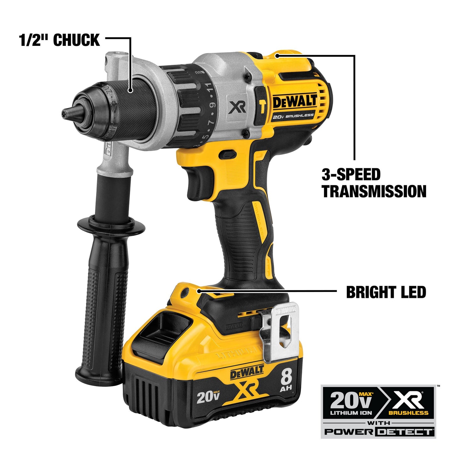 DEWALT Power Detect XR POWER DETECT 2-Tool 20-Volt Max Brushless Power Tool Combo Kit with Soft Case (2-Batteries and charger Included)