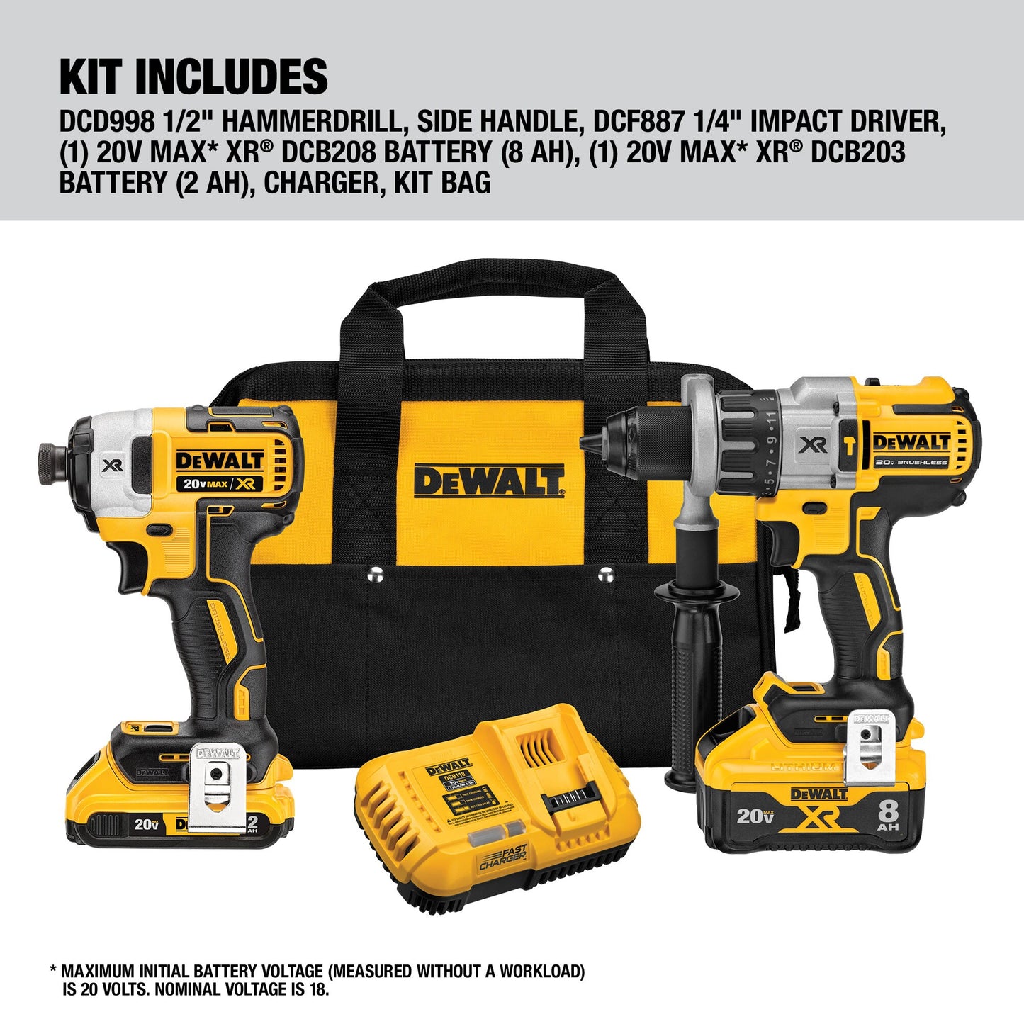 DEWALT Power Detect XR POWER DETECT 2-Tool 20-Volt Max Brushless Power Tool Combo Kit with Soft Case (2-Batteries and charger Included)