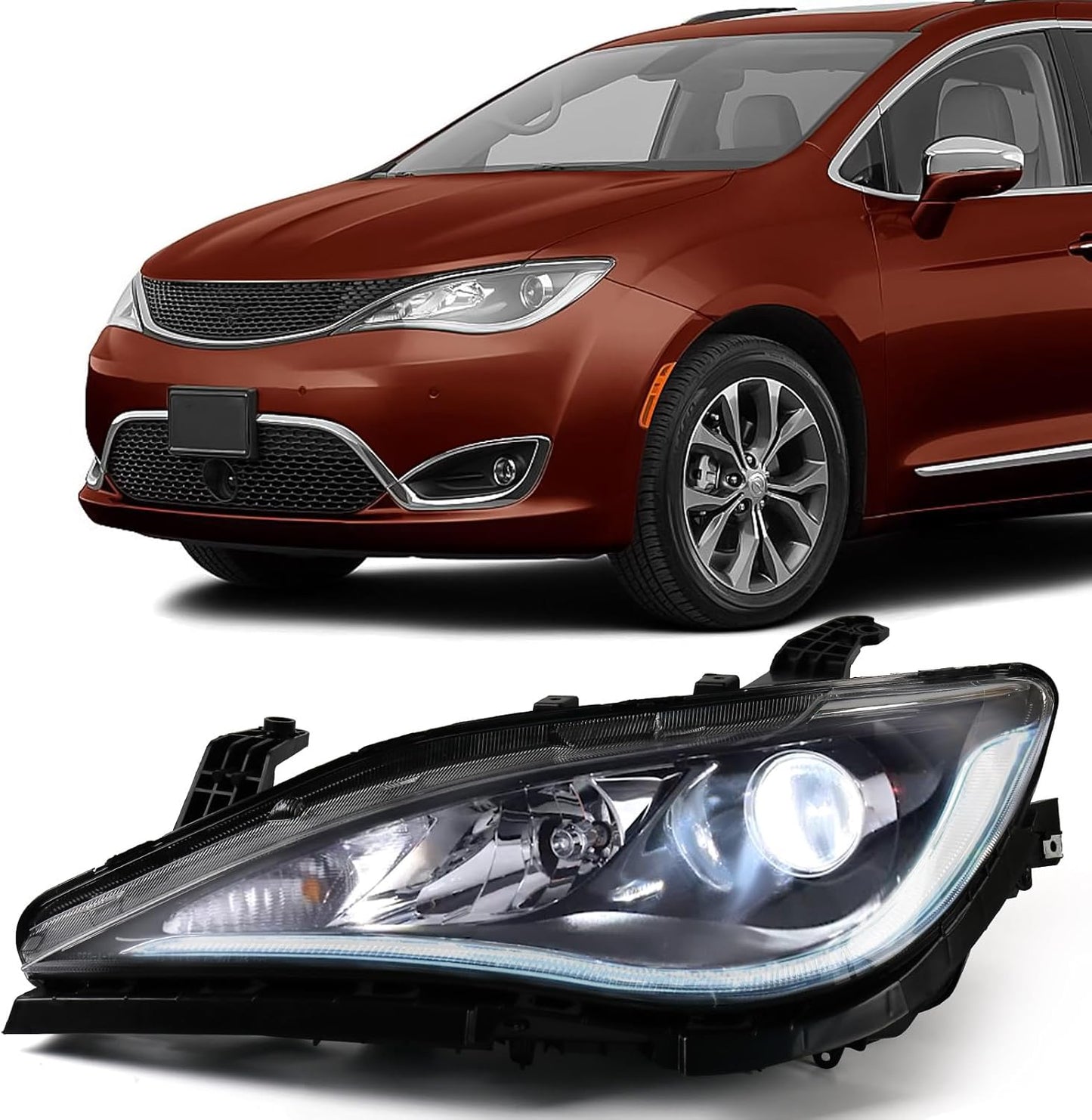 FIONE Headlights Assembly Halogen Projector Headlamp Left Driver Side For Chrysler Pacifica