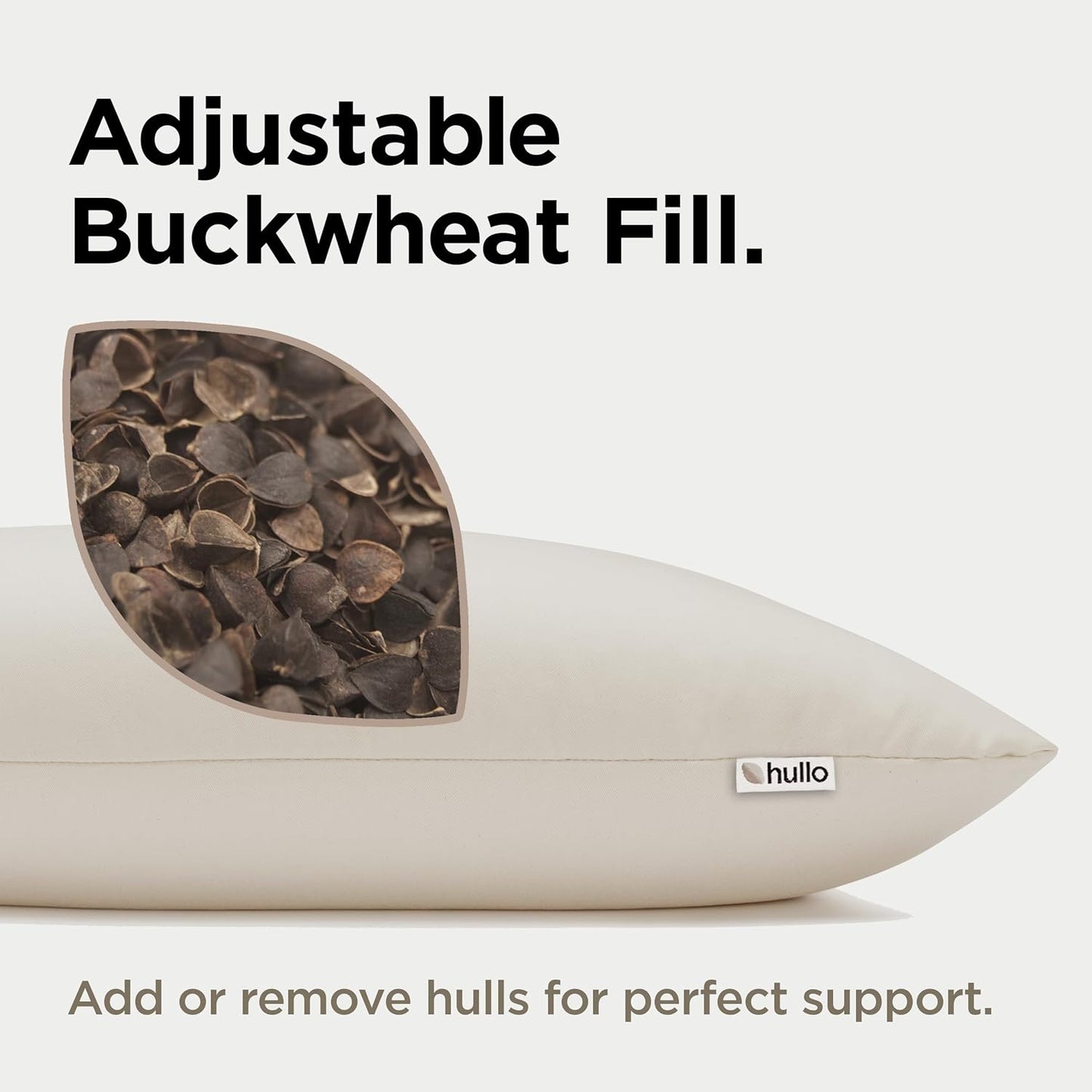 Hullo Buckwheat Pillow - Organic Adjustable Cooling Pillow for Side & Back Sleepers