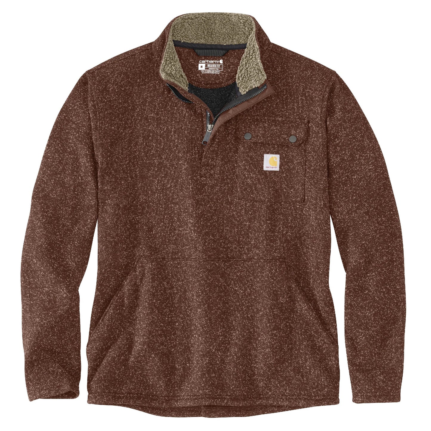 Carhartt Men's Brown Relaxed Fit Midweight Quarter-Zip Pocket Sweater Fleece - Large