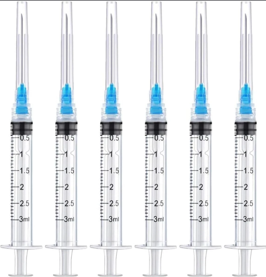 25 Pack 3ml/cc Disposable Luer Lock Lab Syringes with 23Ga 1.5 Inch Needle , In