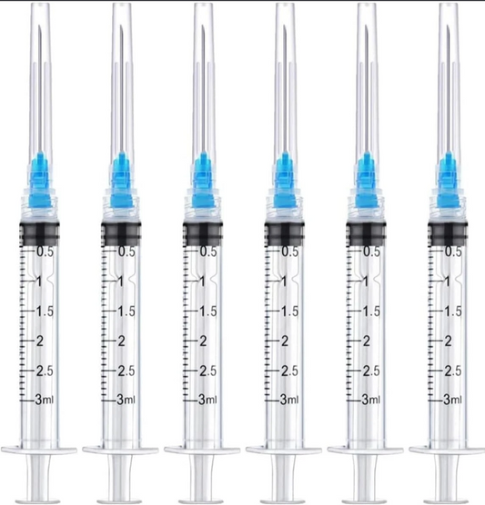 25 Pack 3ml/cc Disposable Luer Lock Lab Syringes with 23Ga 1.5 Inch Needle , In