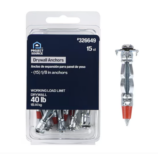 Project Source 18-Pack 1-3/4-in L x 1/8-in dia Standard Drywall Anchor (Screws Included)